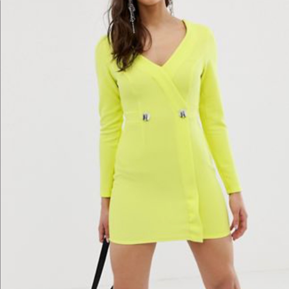 Neon yellow blazer style dress - Picture 2 of 5
